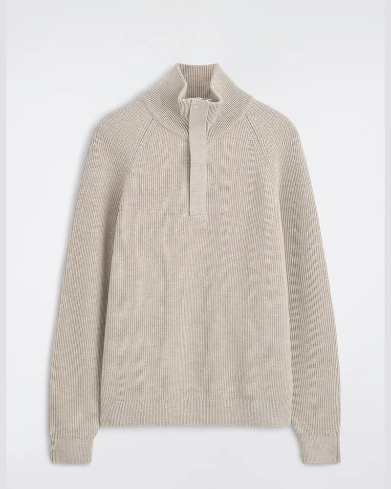 COS Gerippter Wollpullover Mit Kurzem Reissverschluss Beige