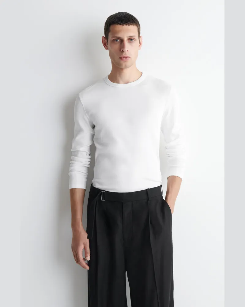COS Schmales, Geripptes Langarmshirt Aus Baumwolle Weiß