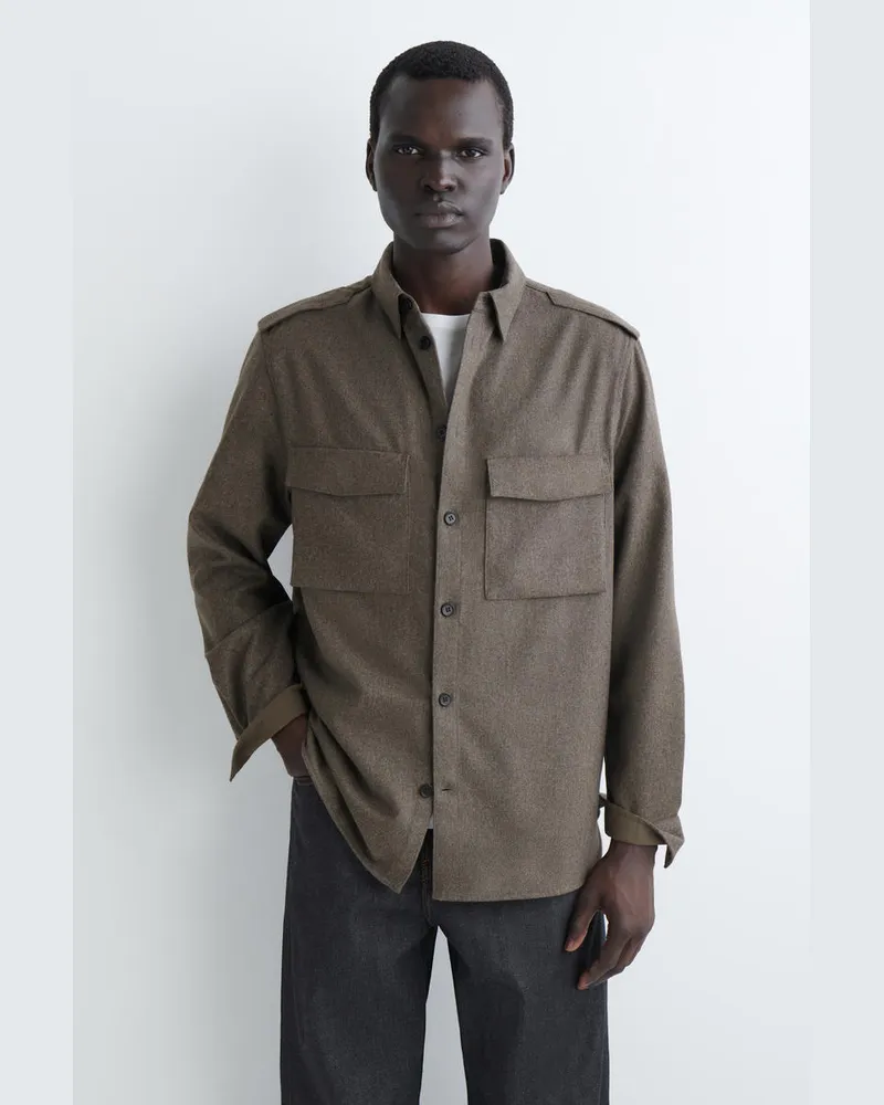 COS Wollhemd Mit Button-Down-Kragen Beige
