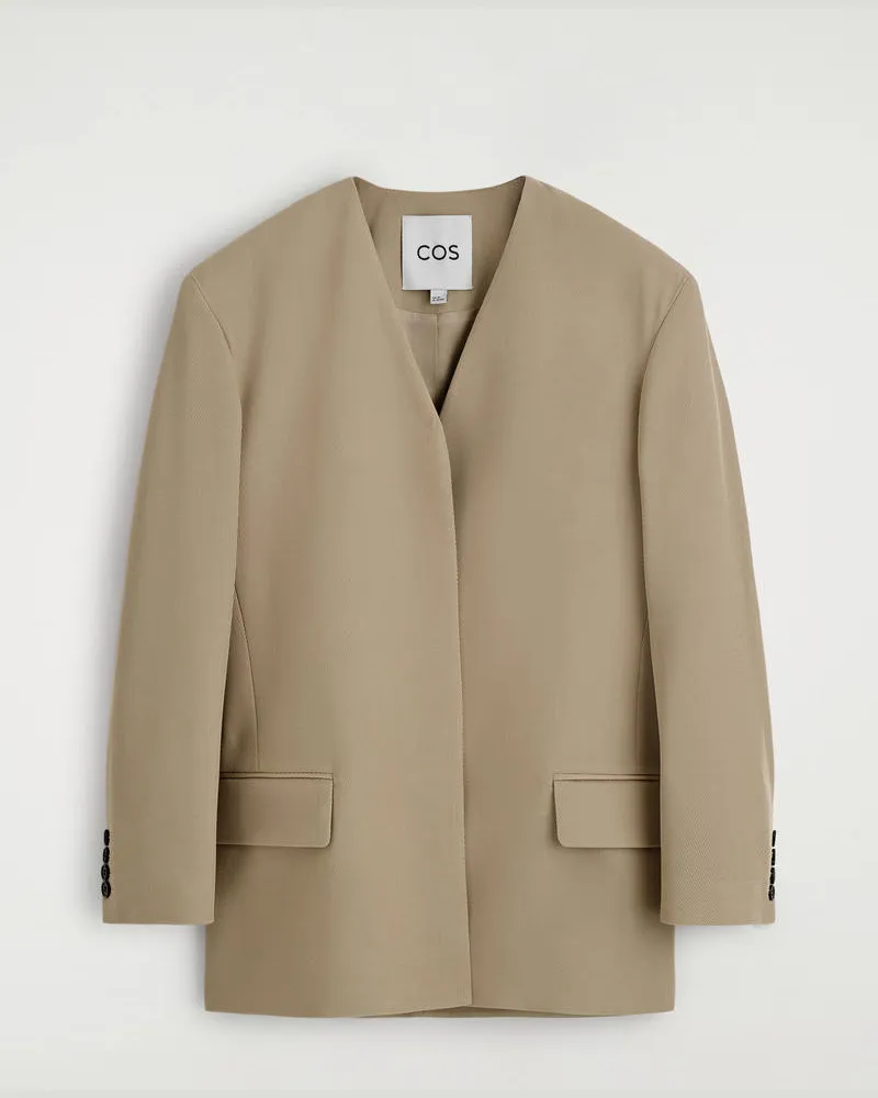 COS Kragenloser Blazer Aus Woll-Twill Beige