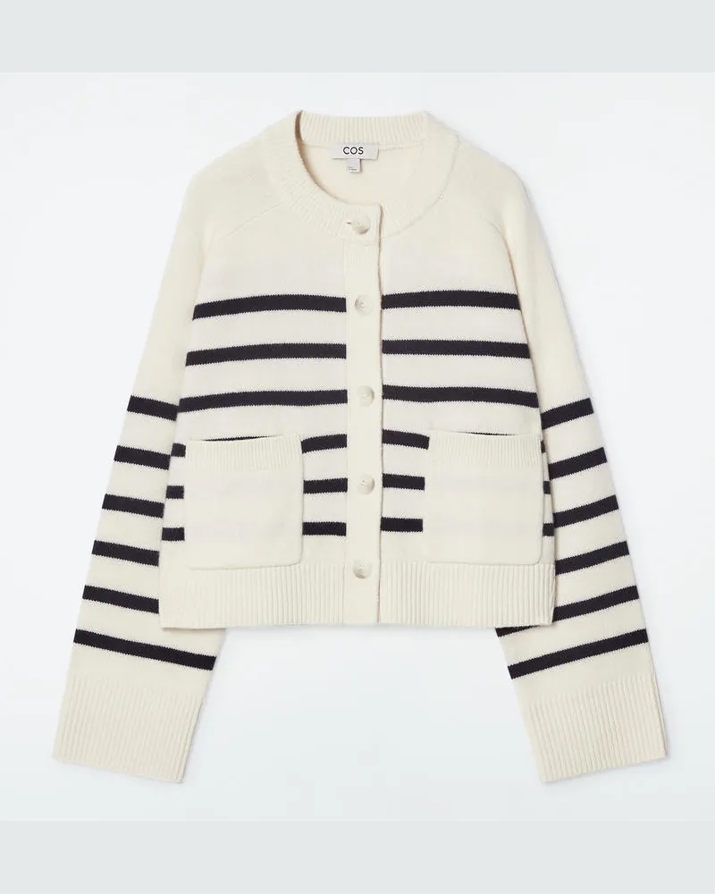COS Strickjacke Aus Wolle Mit Rundhalsausschnitt Weiß