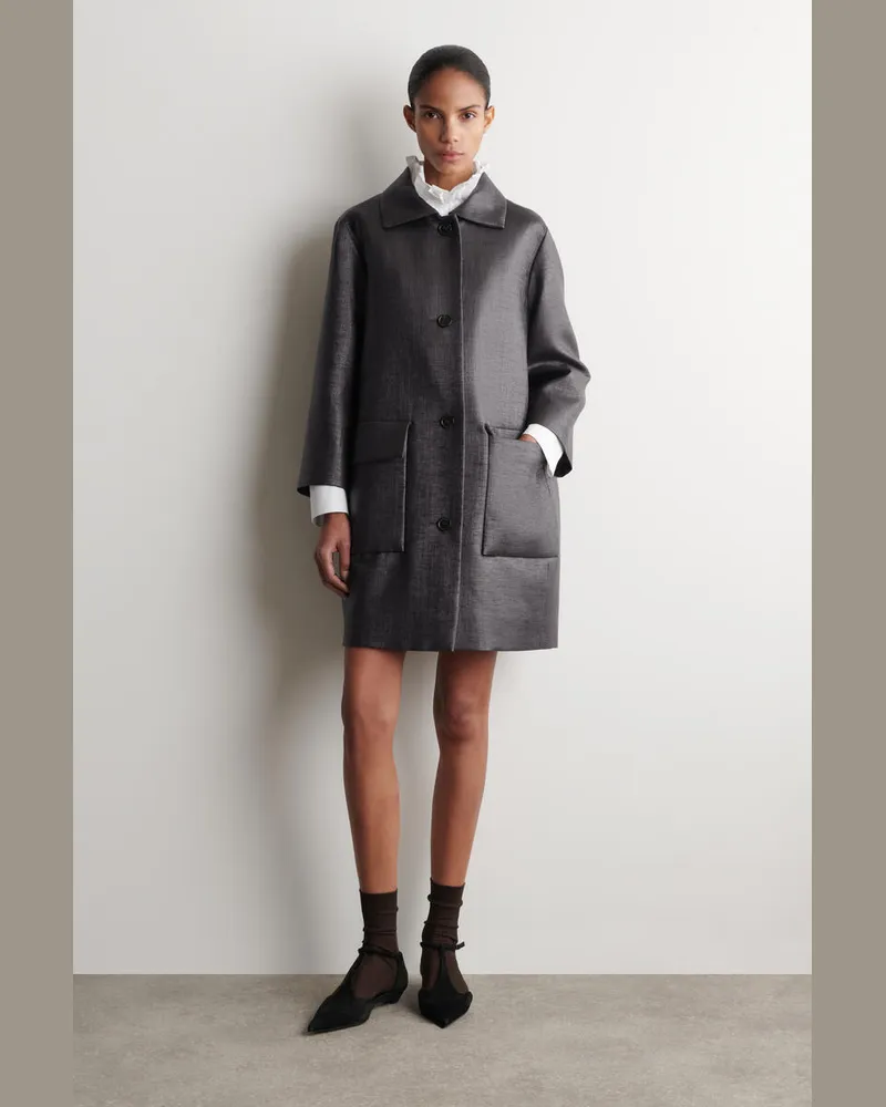 COS Einreihiger Strukturierter Mantel Grau