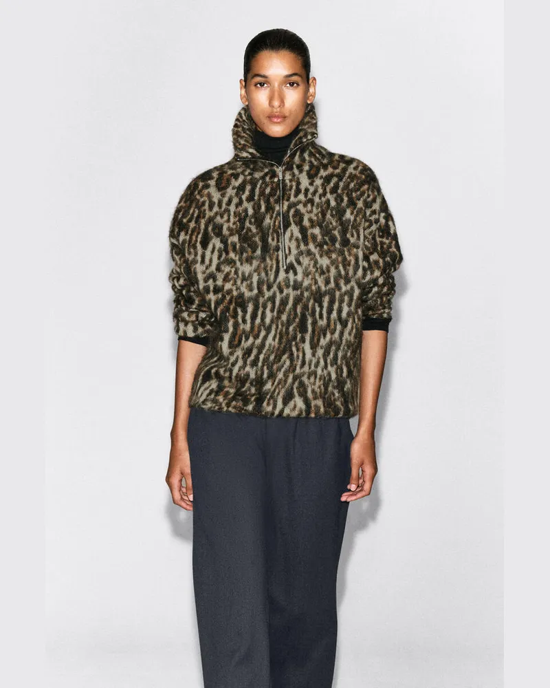 COS Leopard-Jacquard Zip-Up Jumper Braun