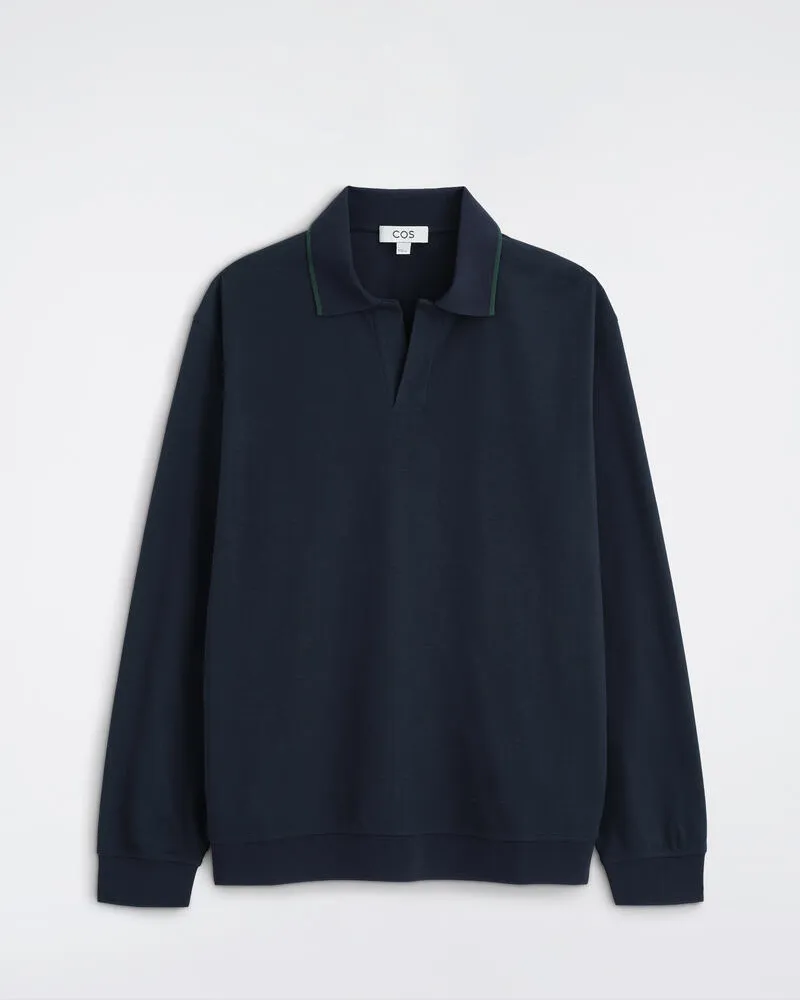 COS Poloshirt Aus Baumwoll-Piqué Mit Kontrastpartie Blau