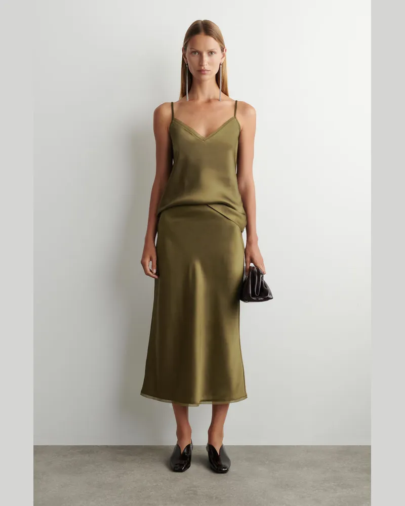 COS Midirock Aus Satin Mit Schrägem Stoffverlauf Grün