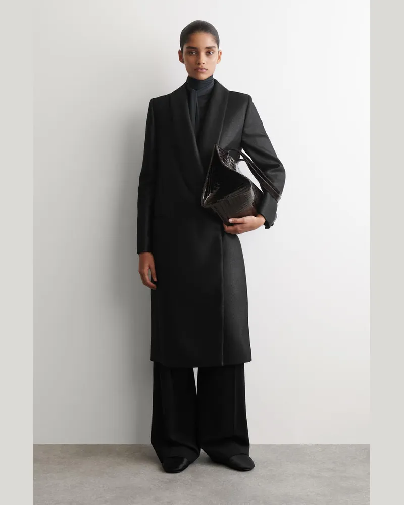 COS Langer Mantel Aus Woll-Mix In Metallic-Optik Schwarz