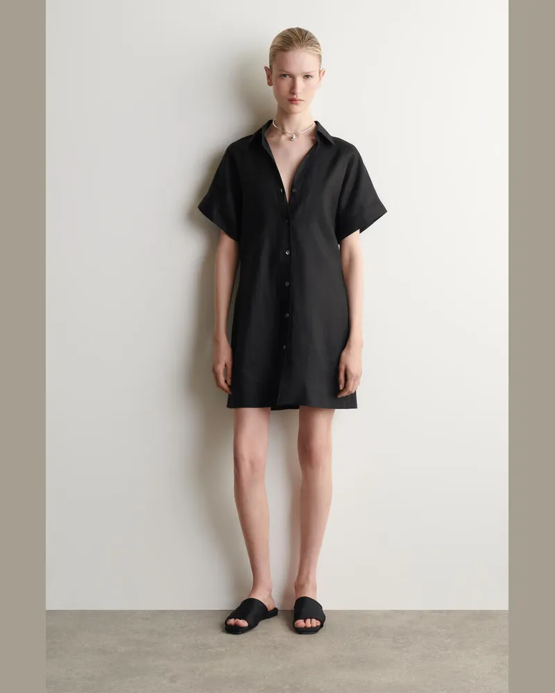 COS Mini-Hemdkleid Aus Leinen Mit Offenem Kragen Schwarz