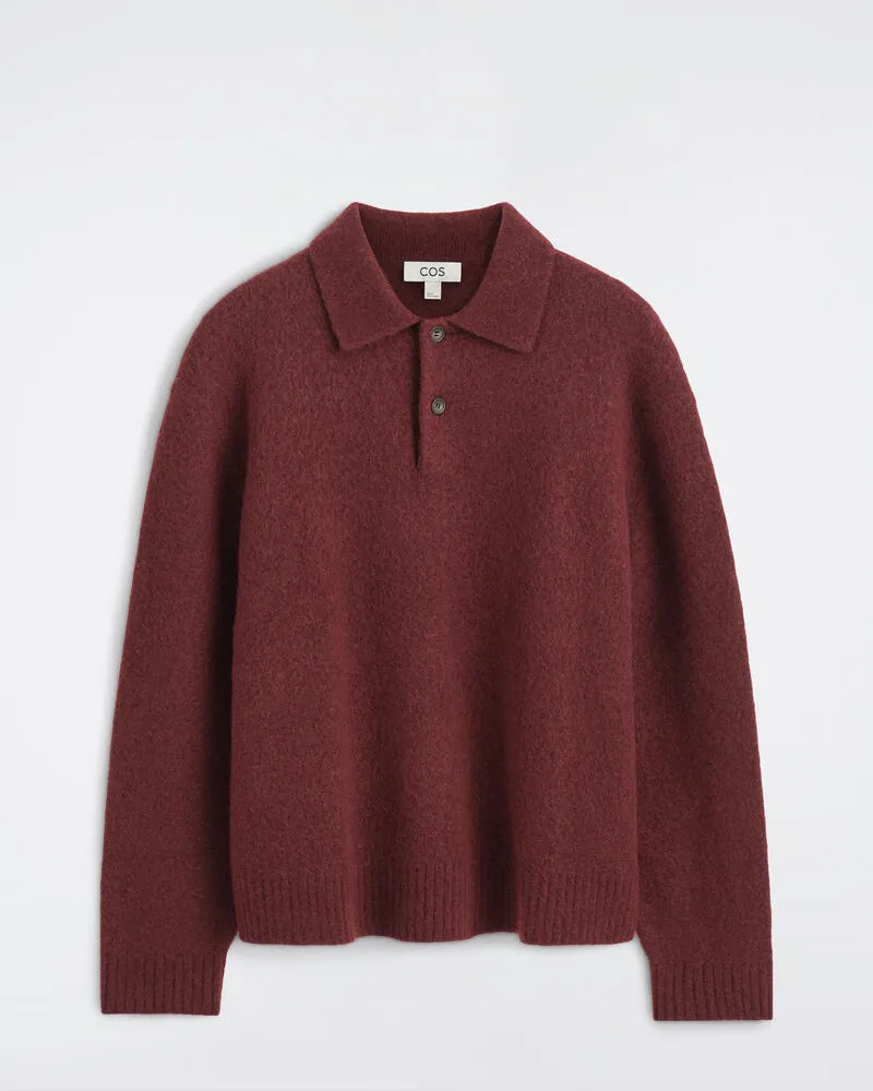 COS Poloshirt Aus Gebürsteter Wolle Rot