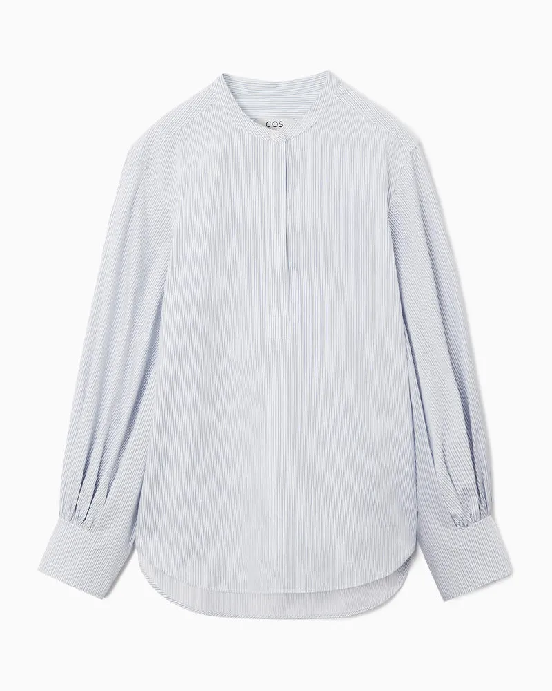 COS Bluse Mit Grandad-Kragen Und Gerafften Ärmeln Blau