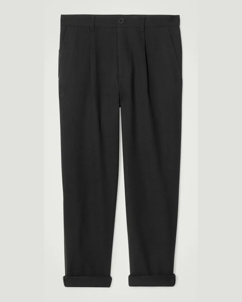 COS Schmal Zulaufende Baumwollhose Mit Falten Schwarz