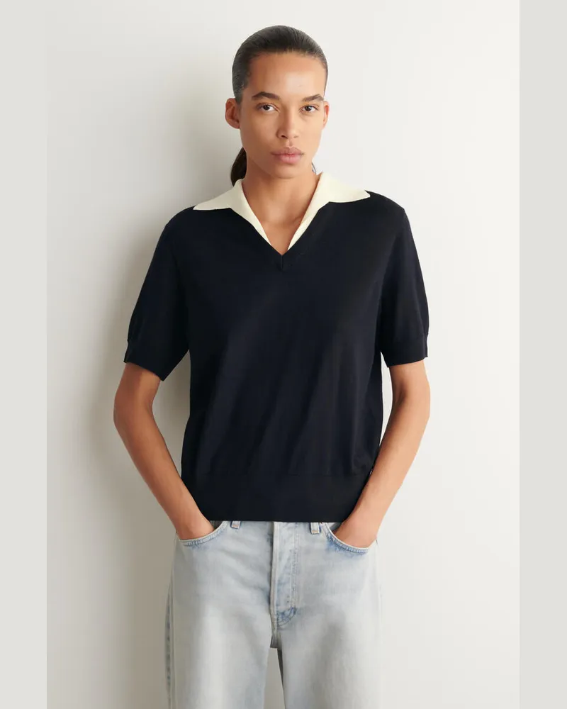 COS Poloshirt Aus Merinowolle In Lagen-Optik Blau