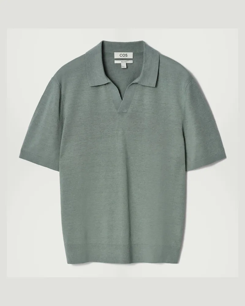 COS Gestricktes Poloshirt Aus Leinen Grün