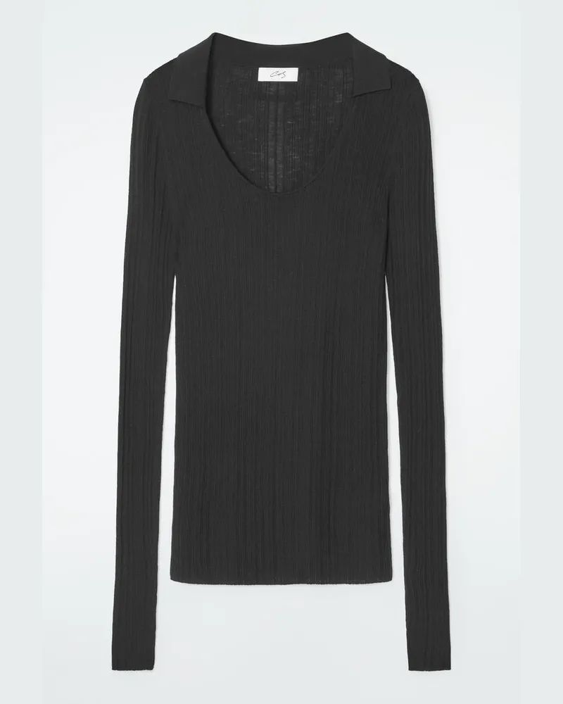 COS Das Merinowolloberteil Mit Offenem Kragen Schwarz