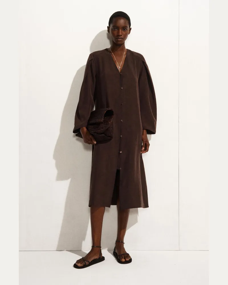 COS Midikleid Aus Seide Mit Raffungen Braun