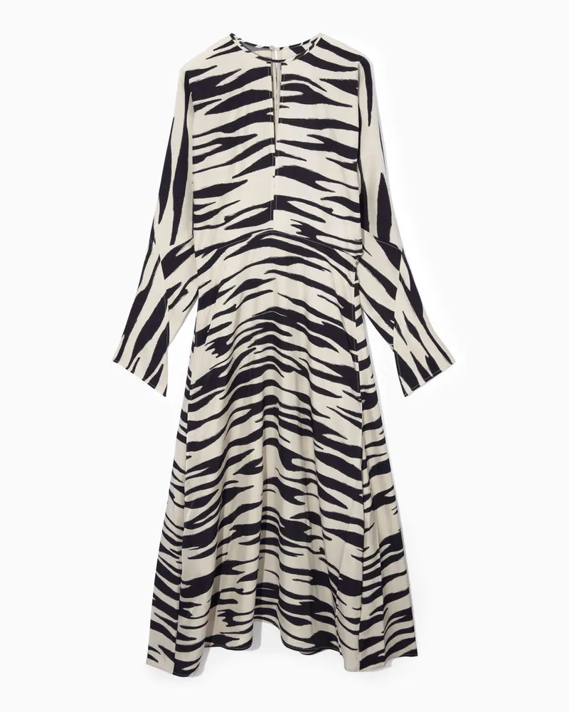 COS Midikleid Mit Zebra-Print Und Cut-Out Beige