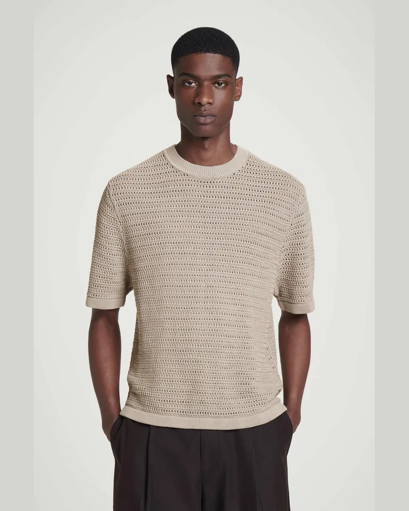 COS T-Shirt Mit Lochstrickmuster Beige