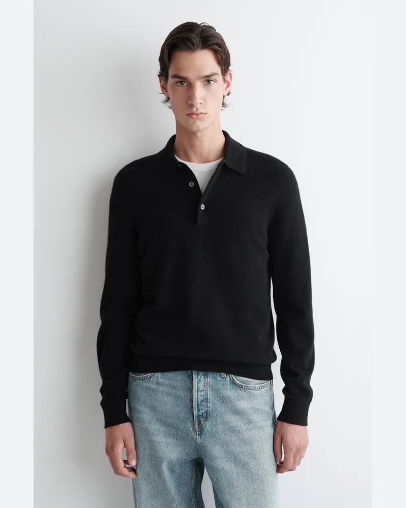 COS Nahtloses Poloshirt Aus Kaschmir Schwarz