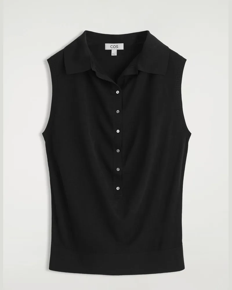 COS Ärmelloses Poloshirt Aus Seiden-Baumwoll-Mix Schwarz