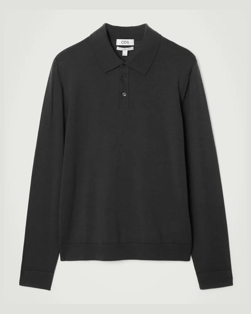 COS Schmal Geschnittenes Poloshirt Aus Merinowolle Schwarz