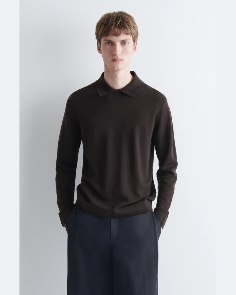 COS Polopullover Aus Lyocell-Woll-Mix Mit Kragen Braun