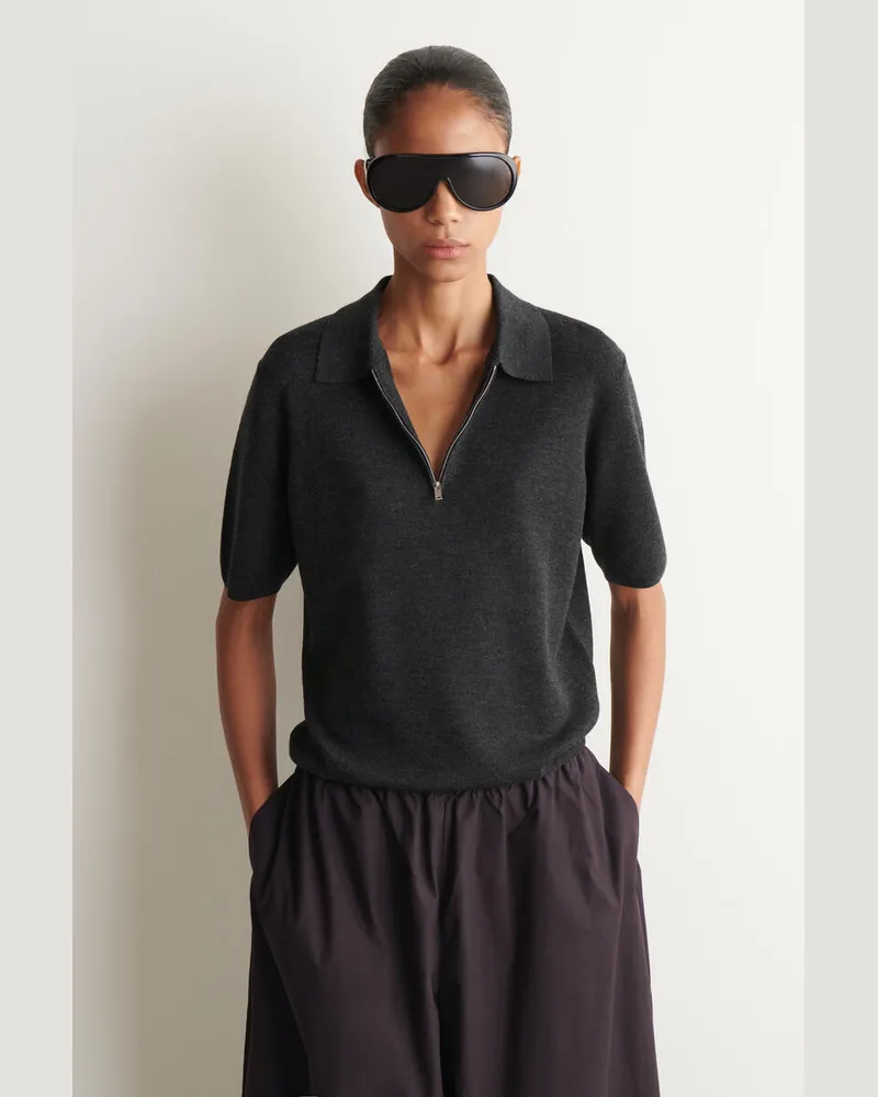 COS Poloshirt Aus Merinowolle Mit Reissverschluss Grau