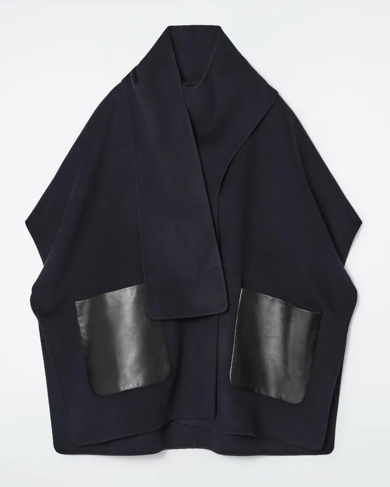 Cos Schal-Cape Aus Doubleface-Wolle Navyblau