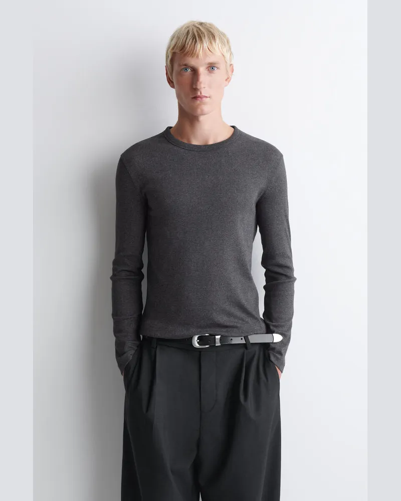 COS Schmales, Geripptes Langarmshirt Aus Baumwolle Grau