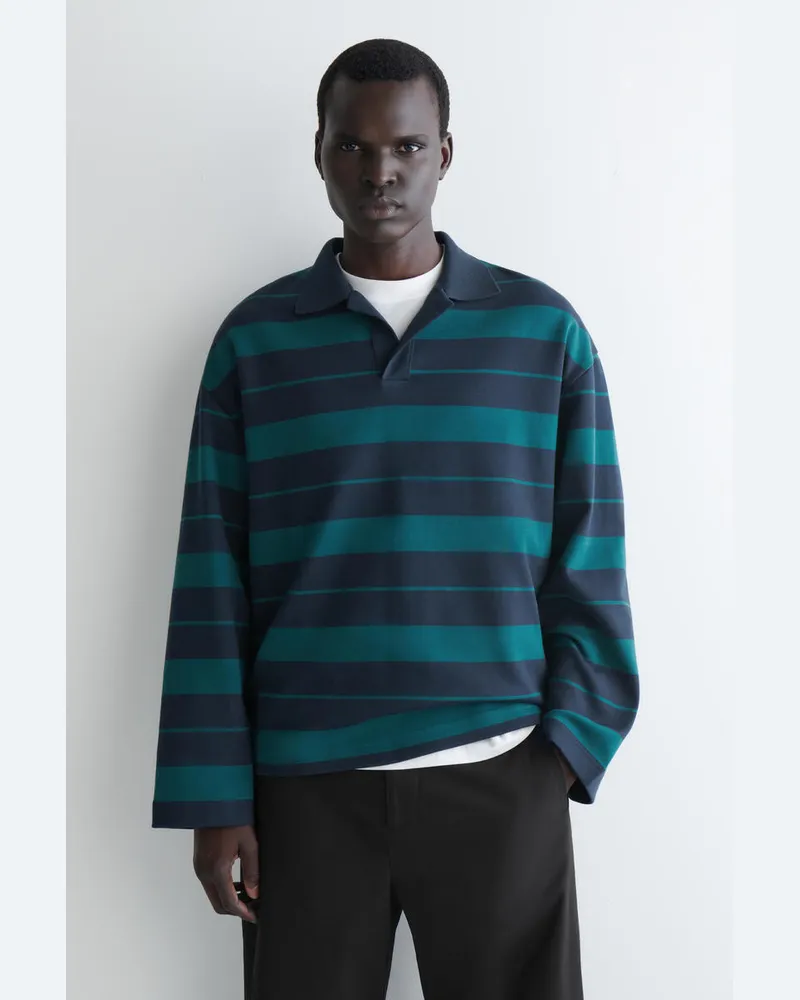 COS Oversized-Rugbyhemd Aus Gestreiftem Baumwolljersey Blau