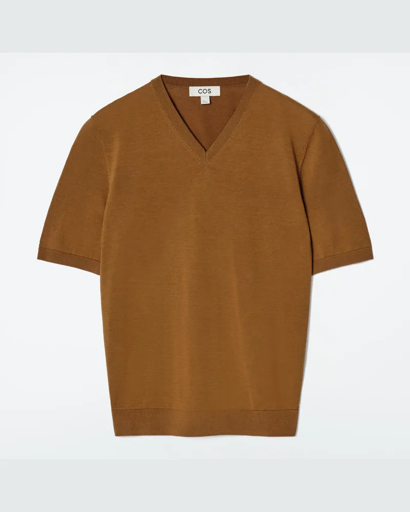 COS T-Shirt Aus Baumwolle Mit V-Ausschnitt Beige