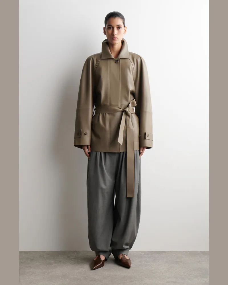 COS Kurzer Trenchcoat Aus Leder Mit Trichterkragen Beige