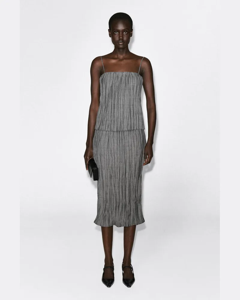 COS Plissierter Midirock In Knitteroptik Grau