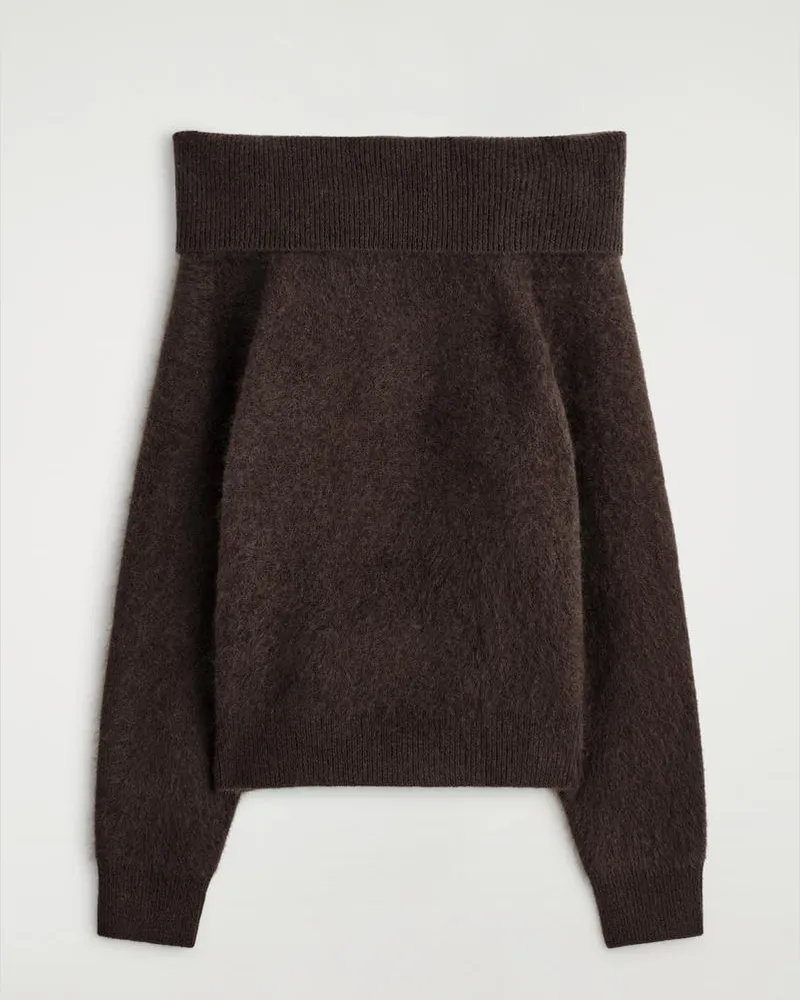 COS Schulterfreier Pullover Aus Merinowolle Braun