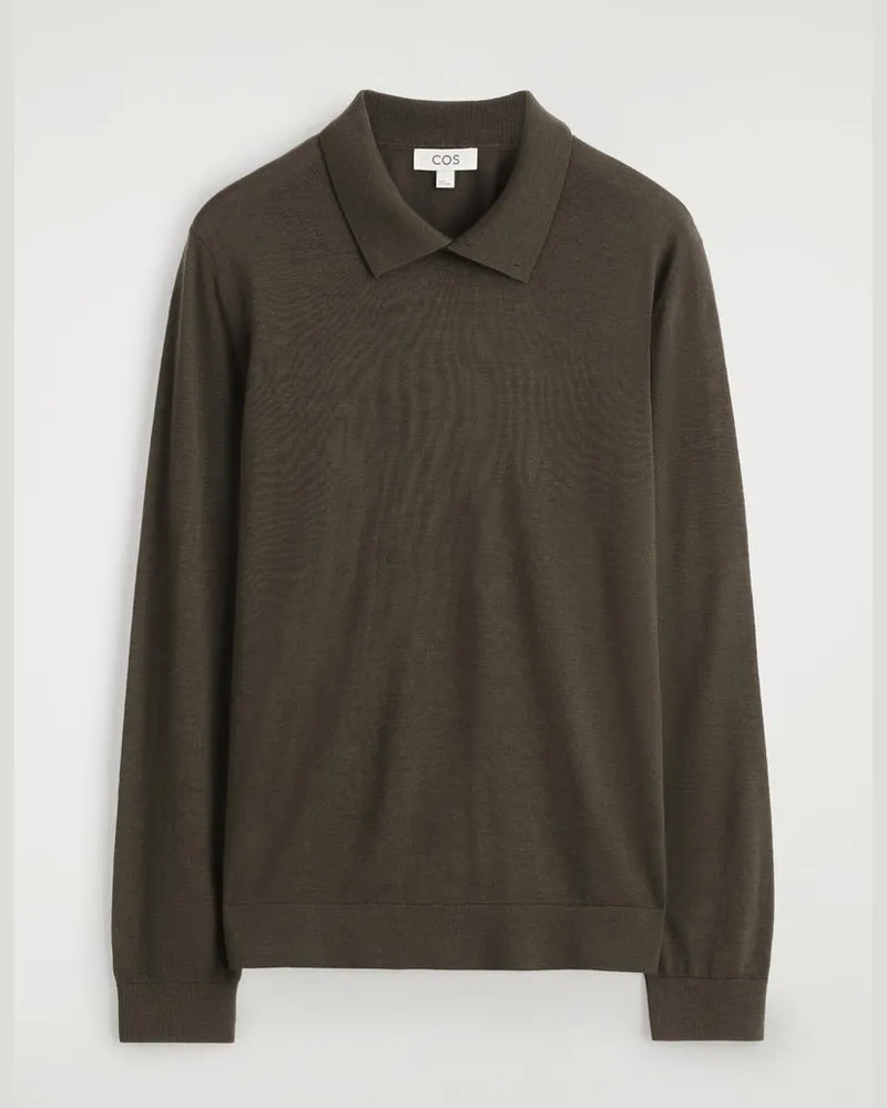 COS Pullover Aus Merinowolle Mit Knöpfen Am Kragen Braun