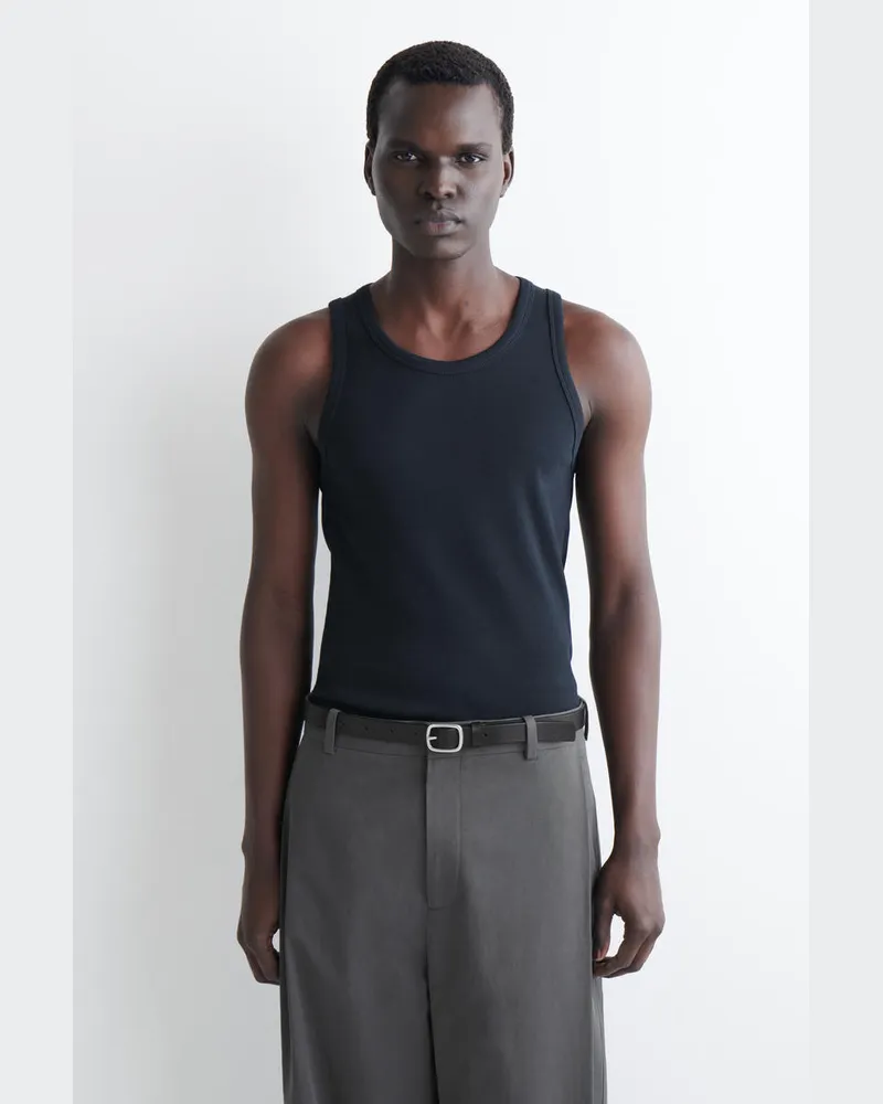 COS Schmales Geripptes Tanktop Aus Baumwolle Blau