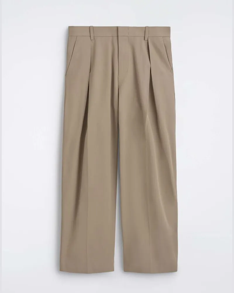 COS Lockere Baumwollhose Mit Weitem Bein Und Falten Beige