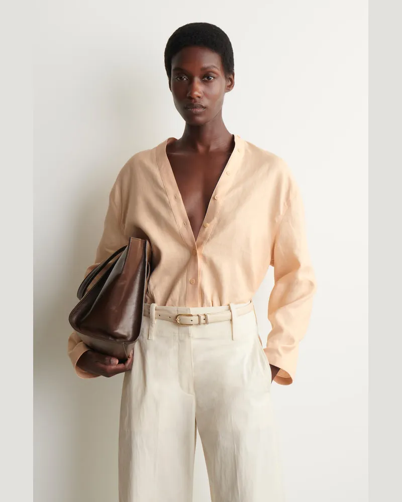 COS Hemd Mit V-Ausschnitt Aus Leinen Mit Knopfdetail Beige