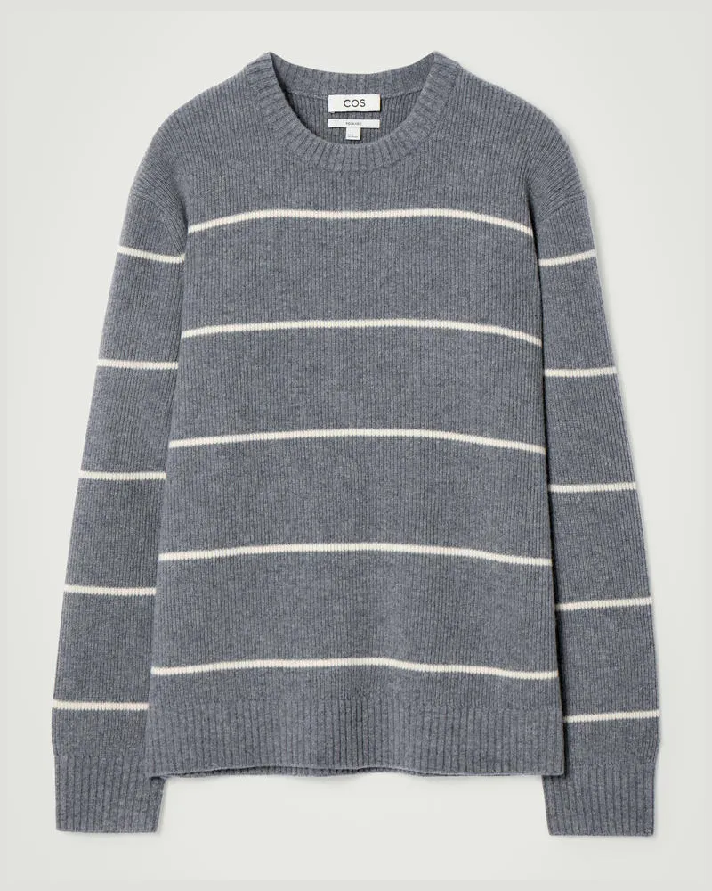 COS Gestreifter Pullover Aus Woll-Yak-Mix Grau