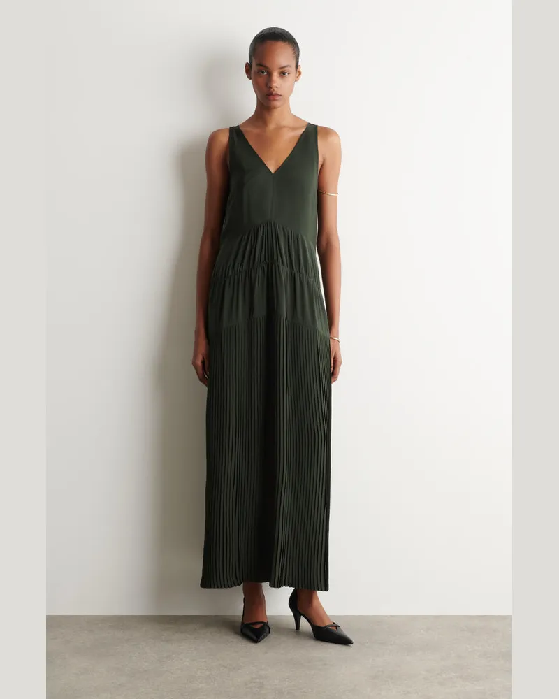 COS Maxikleid Mit V-Ausschnitt, Falten Und Raffungen Grün