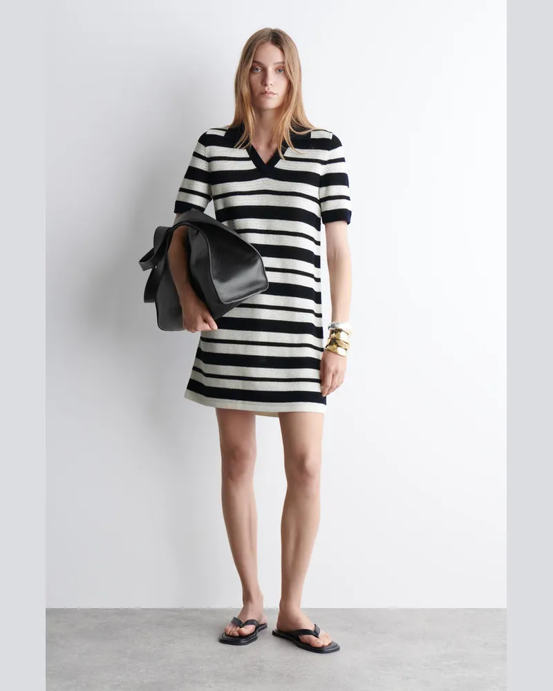 COS Open-Knit Polo Mini Dress Weiß