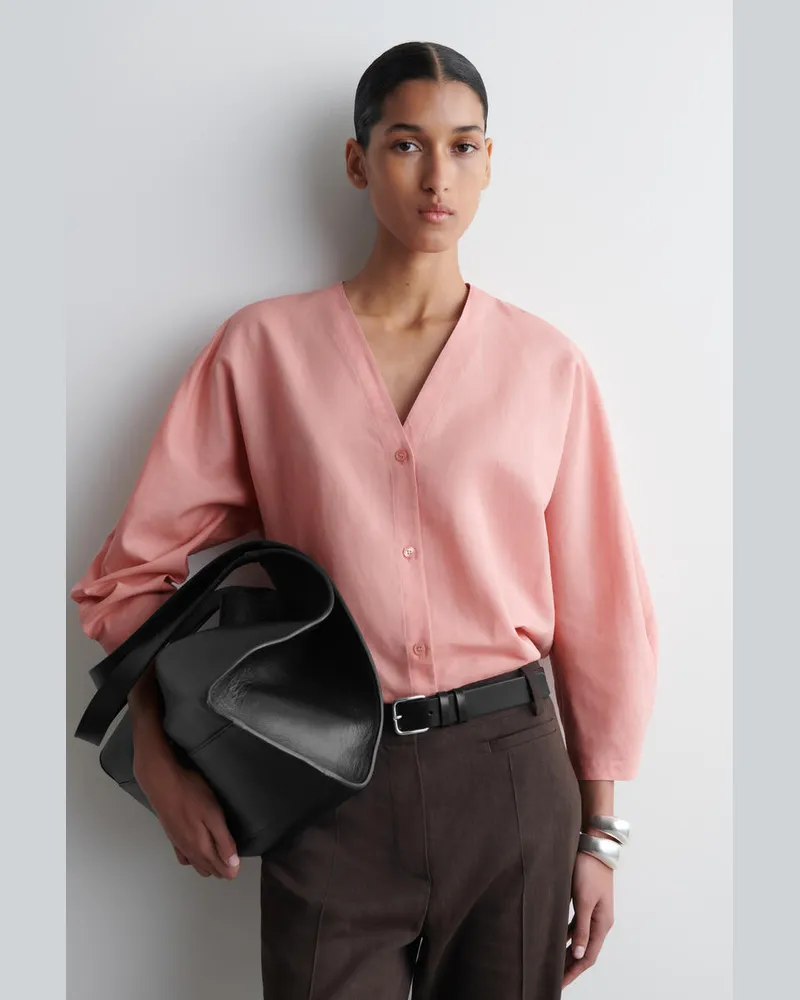 COS Hemd Aus Leinen-Baumwoll-Mix Mit V-Ausschnitt Rosa