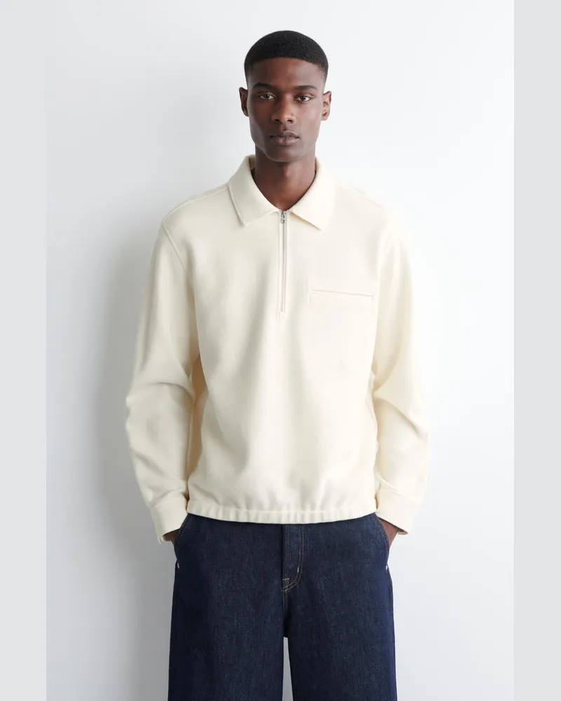 COS Polopullover Aus Kochwolle Mit Reissverschluss Weiß