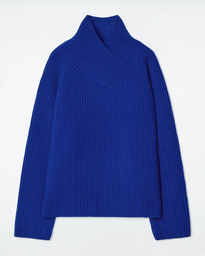 COS Pullover Aus Merinowolle Mit Kragen Blau