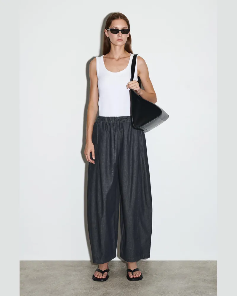COS Hose Aus Denim Mit Kordelzugbund Und Barrel-Bein Blau