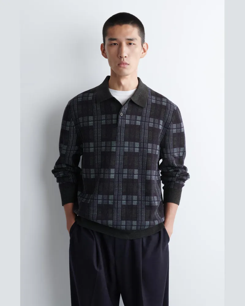 COS Jacquard-Polopullover Aus Merinowolle Blau