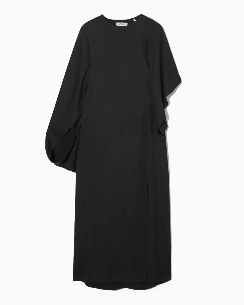 COS Drapiertes Midikleid Mit Asymmetrischen Ärmeln Schwarz