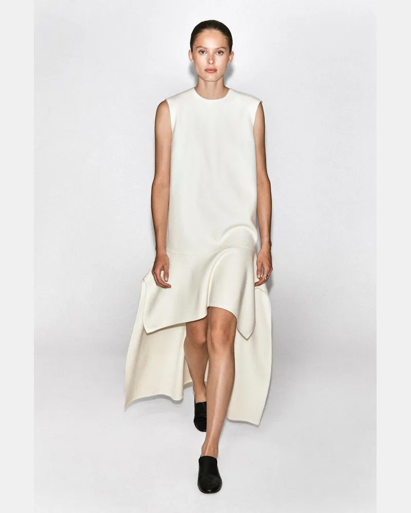 COS Kleid Aus Doubleface-Wolle Mit Tiefer Taille Weiß