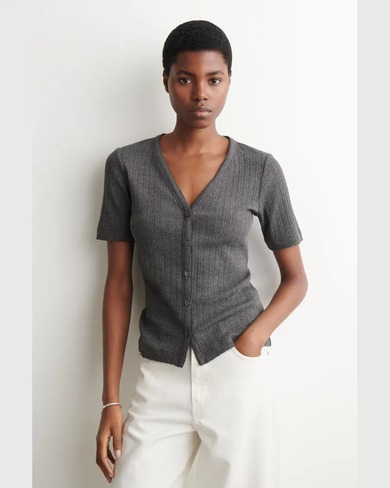 COS Kurzärmlige Strickjacke Aus Pointelle-Strick Grau