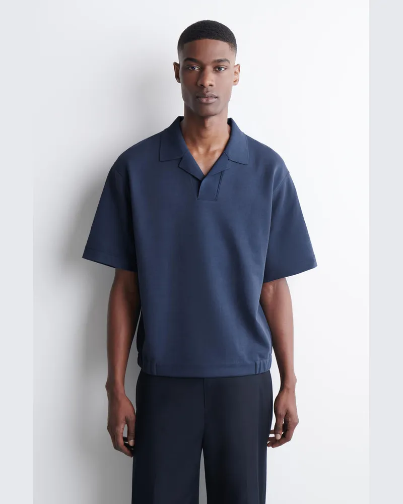 COS Jersey-Bonded Poloshirt Aus Baumwoll-Twill Blau