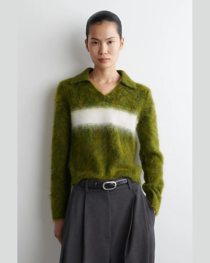 COS Gestreifter Polopullover Aus Mohair-Mix Grün