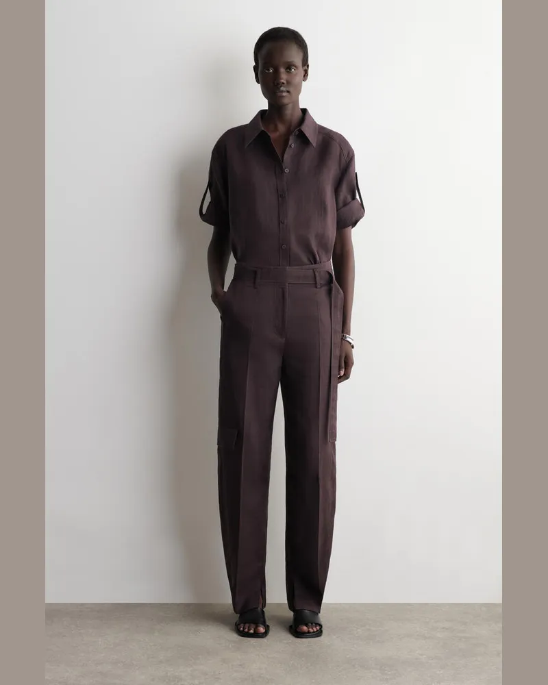 COS Leinenhose Mit Barrel-Bein Und Gürtel Rot